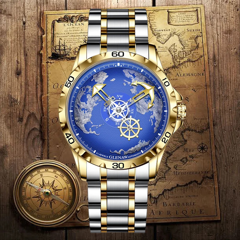 New Design Men Watches Nautical Series Traveler Stainless Steel Glowing Watch