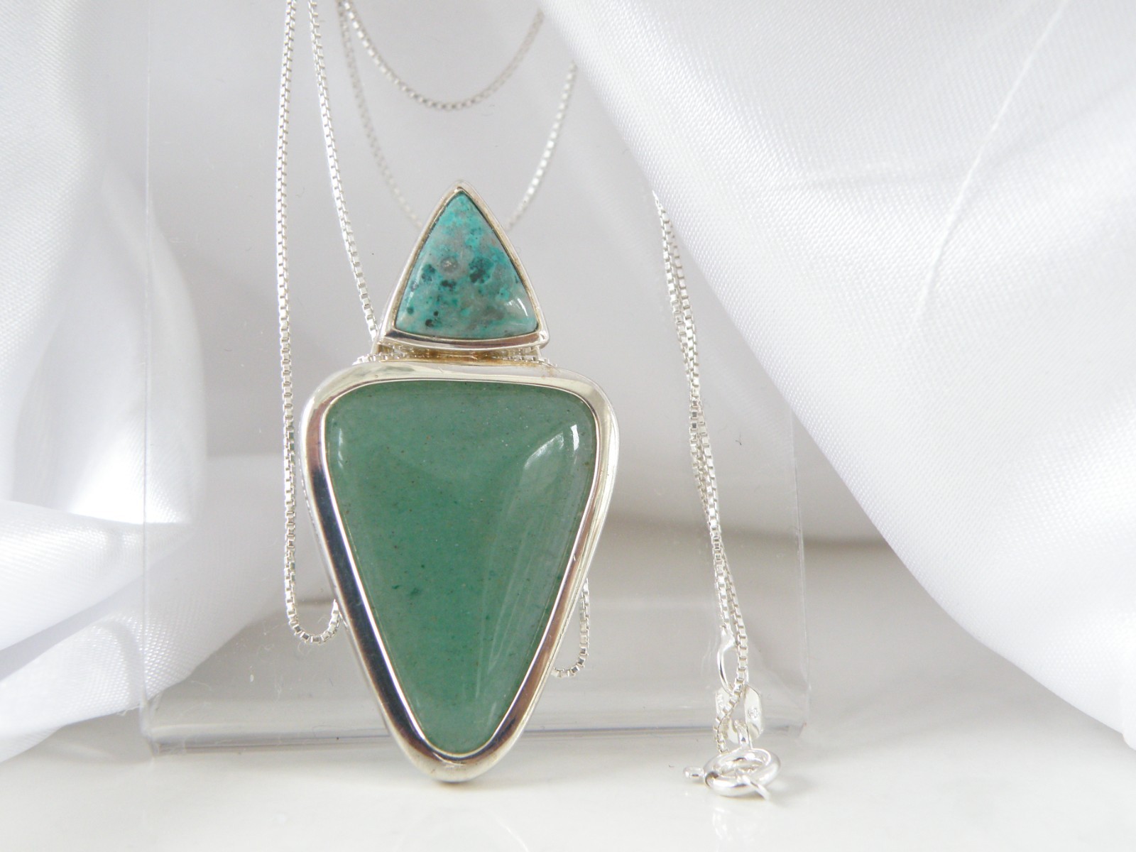Vintage Sterling Silver 925 Aventurine Modern Slide Pendant Necklace