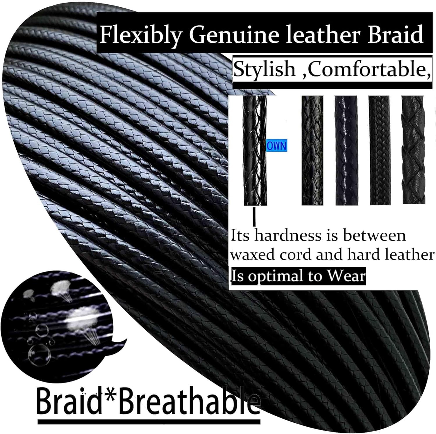 Flexible 2MM/3MM/4MM/5MM ，14″ to 42″ Waterproof 20 inch-3MM width, Brown
