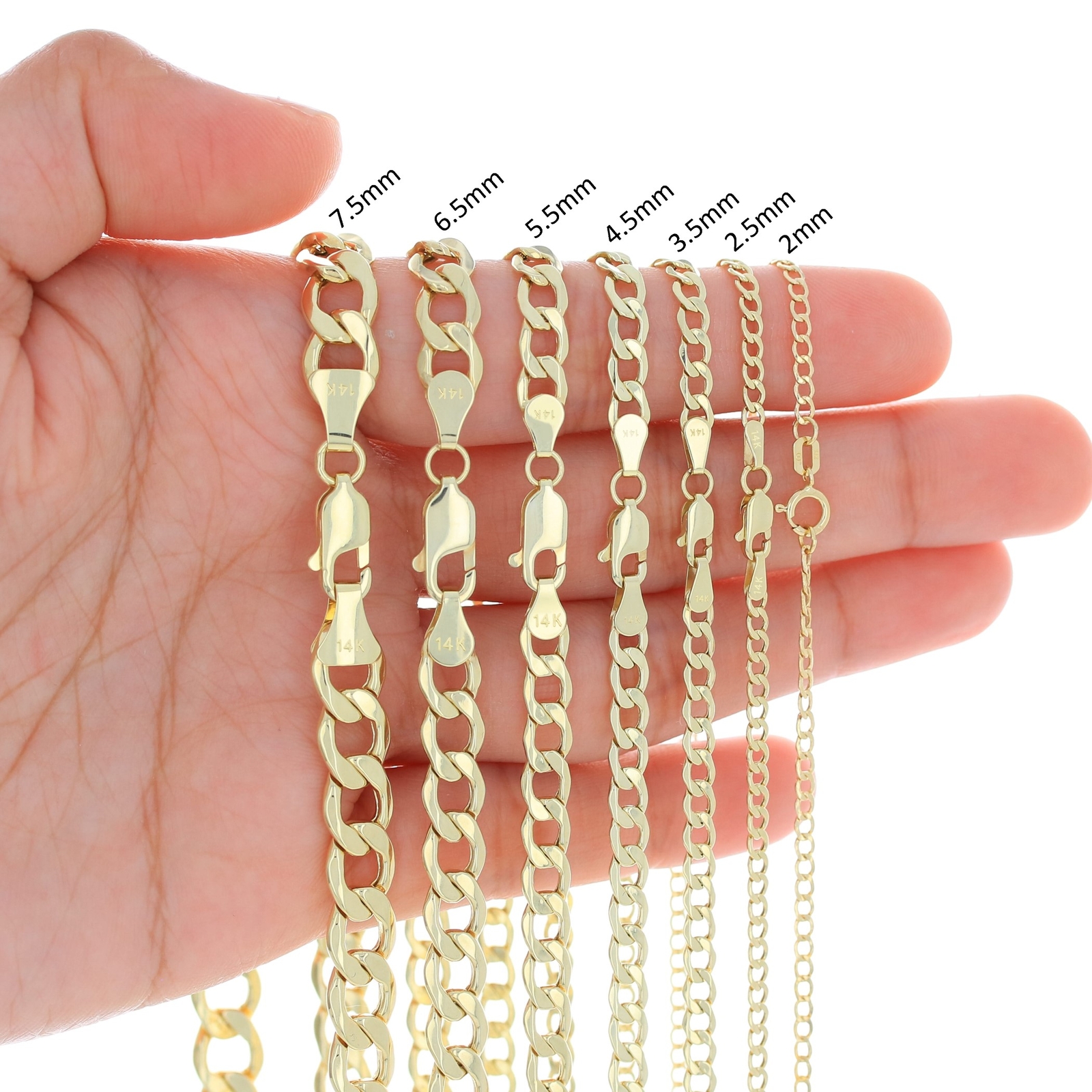 14K Yellow Gold 2mm-7.5mm Curb Cuban Chain Link Pendant Necklace Bracelet 7″-30″