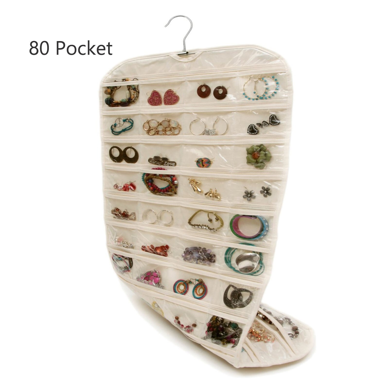 80 Pocket Hanging Jewelry Organizer Double-sided Clear Earring Storage Bag