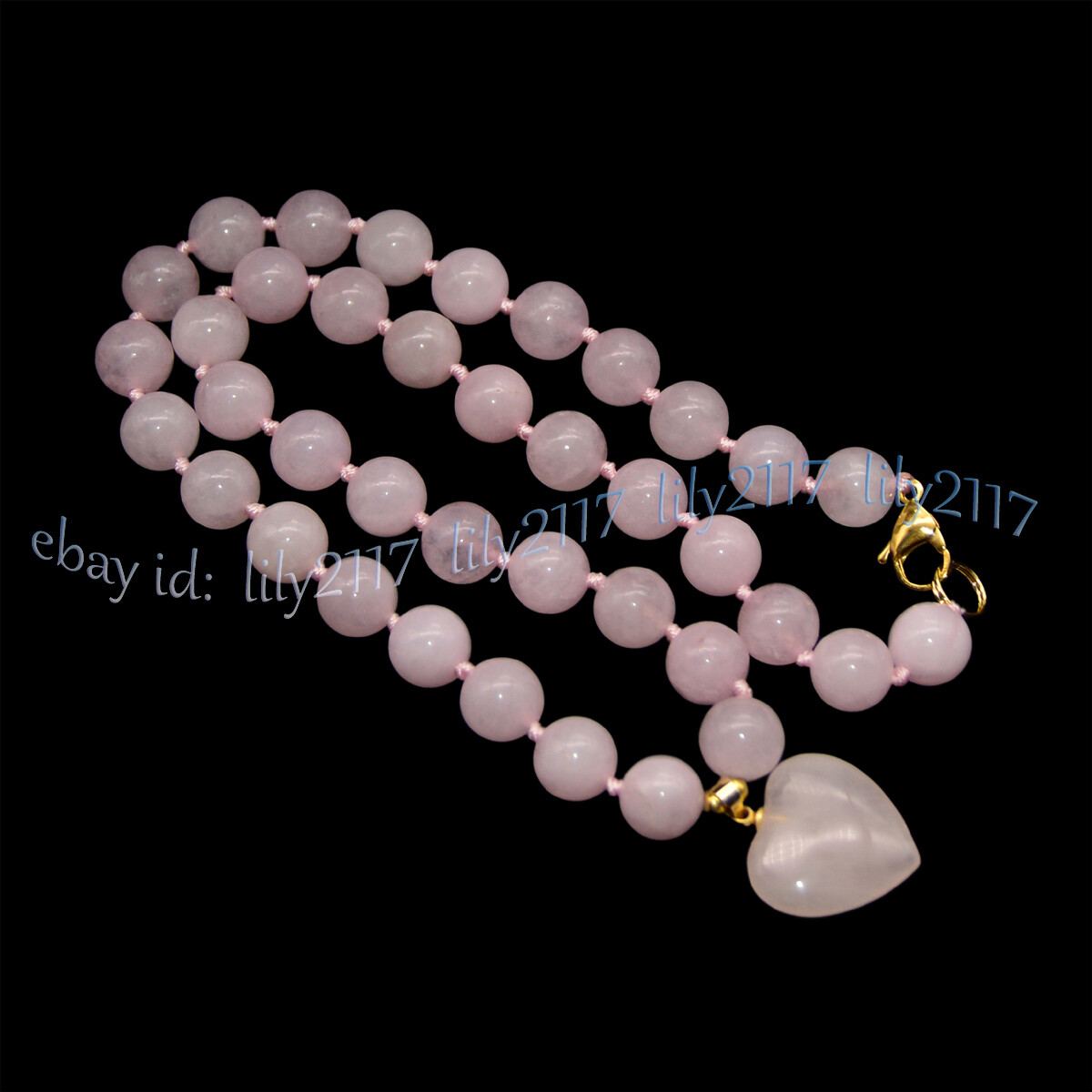 Natural Pink Rose Quartz Round Gems Heart Shaped Pendant Necklaces 6/8/10/12mm