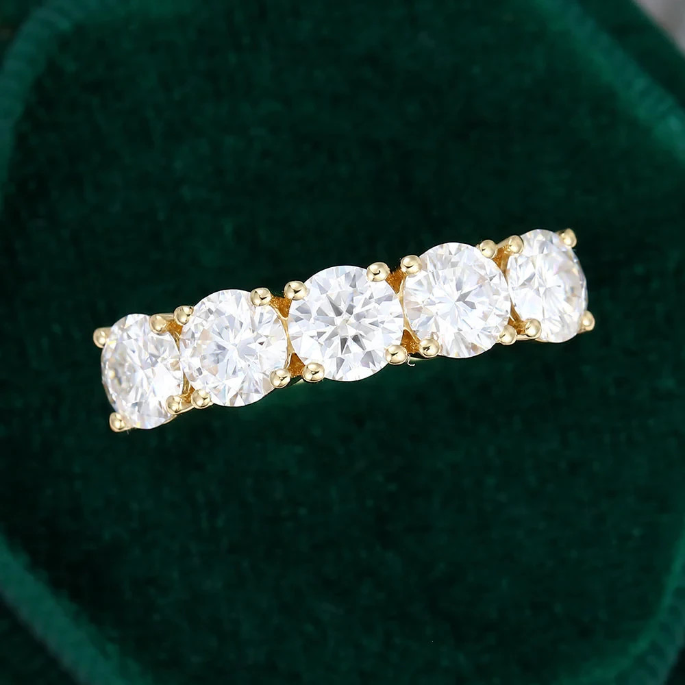 1.50CT Round Lab Grown Diamond Five Stone Wedding Band Ring 14k Yellow Gold