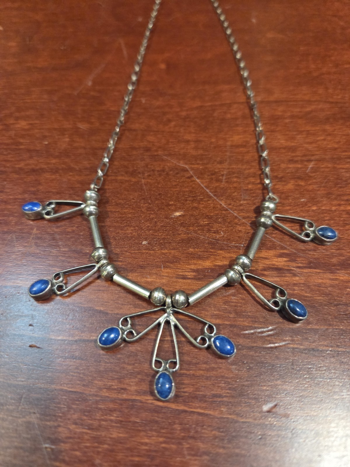 Vintage 925 Sterling Silver Lapis Lazuli Bib Fringe Necklace Modernist 12.8g