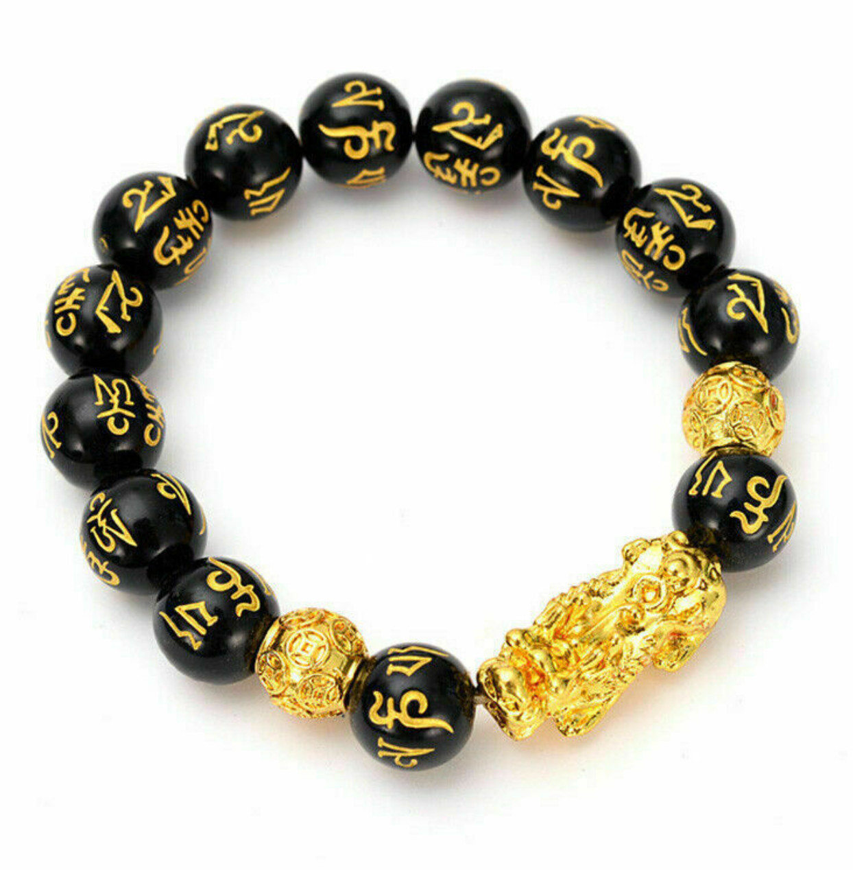 Feng Shui Black Obsidian Beads Bracelet Attract Wealth & Good Luck Bangle pixiu