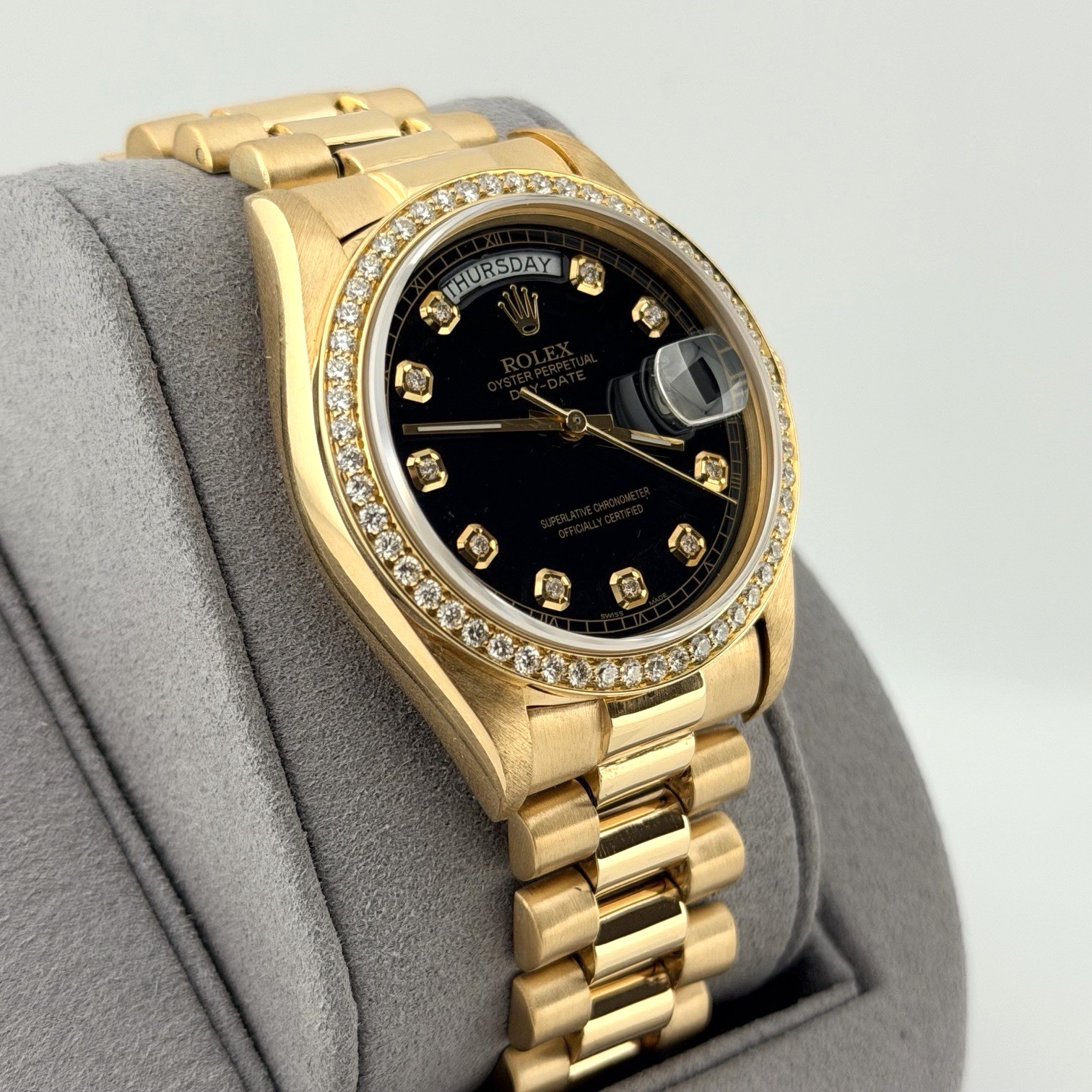 Rolex Day Date President 18038 36mm Quickset Black Diamond Dial & Bezel 18K Gold