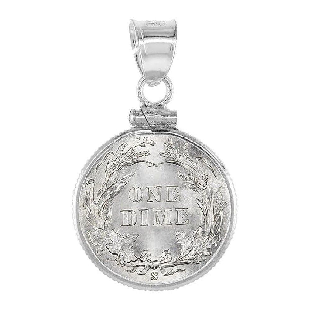 18 mm Sterling Silver Screw Top Edge 10 Cent Dime Coin Bezel Pendant, Box Chain
