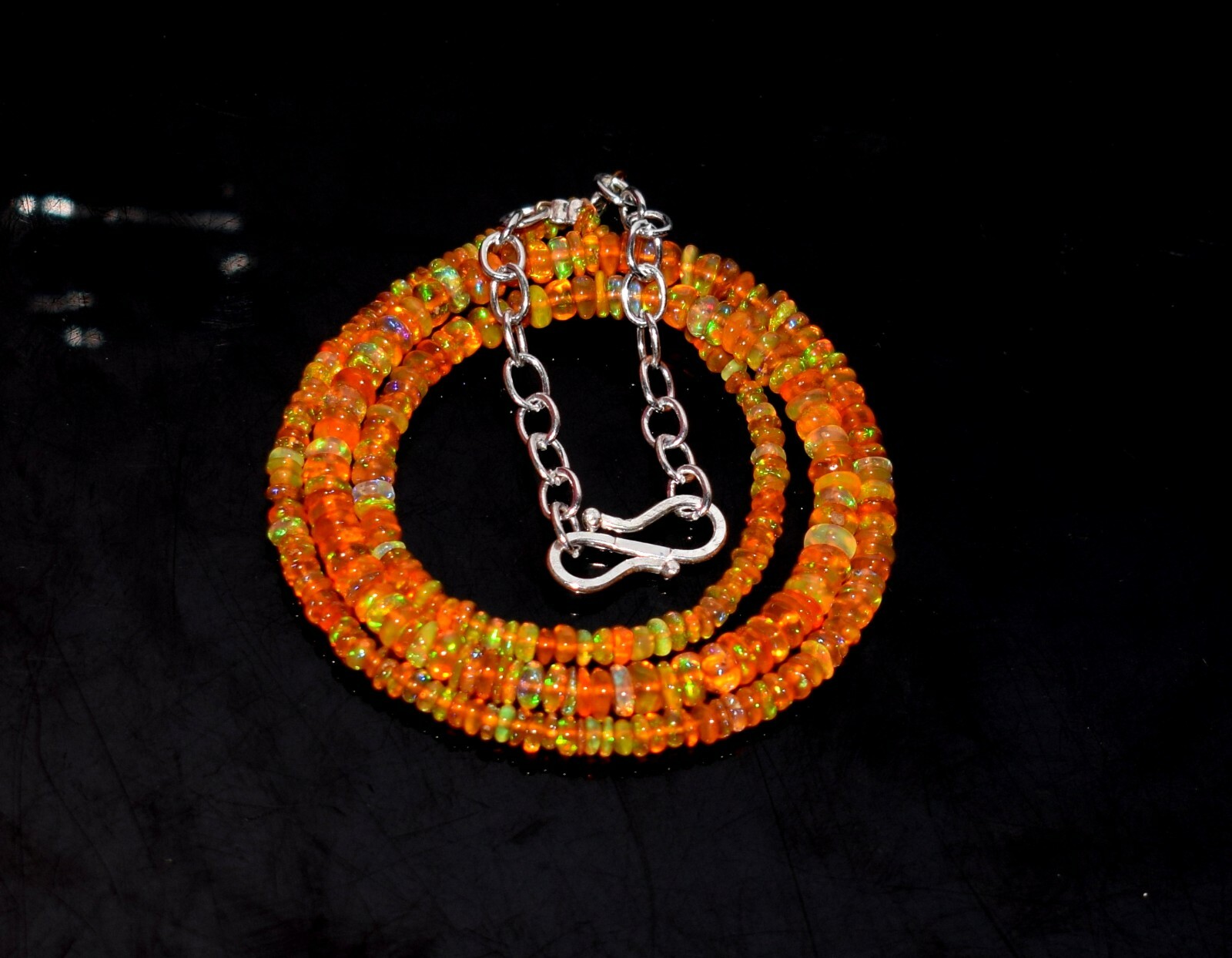 16″Natural Ethiopian Orang Opal Wello Fire Opal Gemstone Beads Necklace