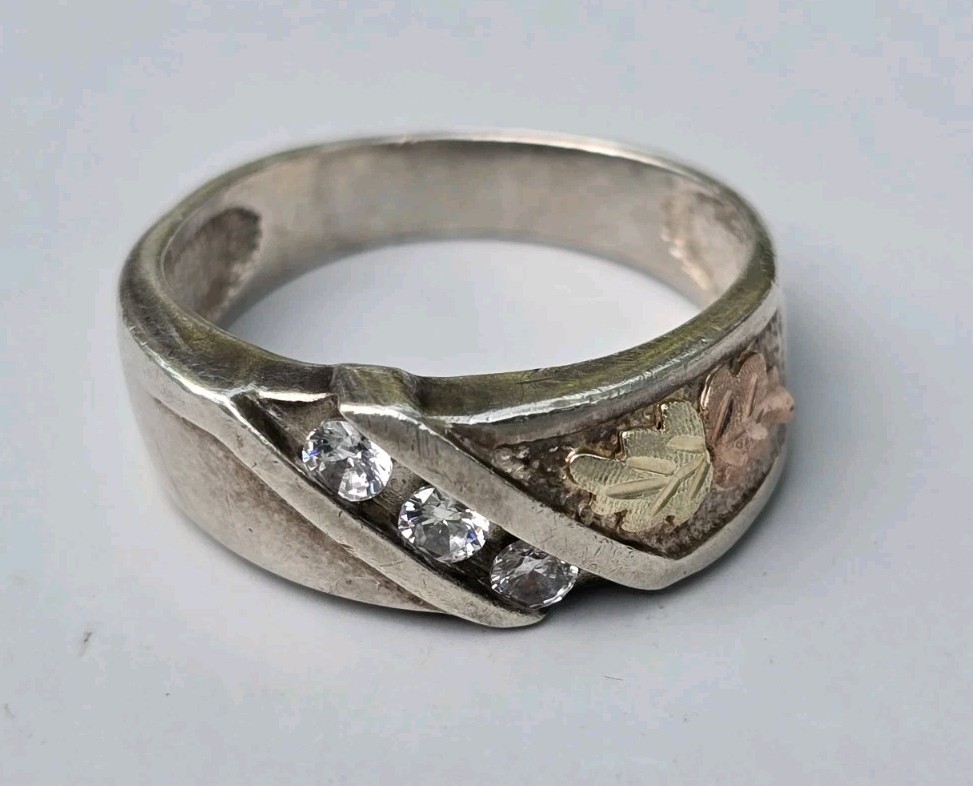 Black HILLS Sterling Silver 1OK GOLD Ring Size 11 w/ 3 Gemstone – 9mm x 4mm 7gms