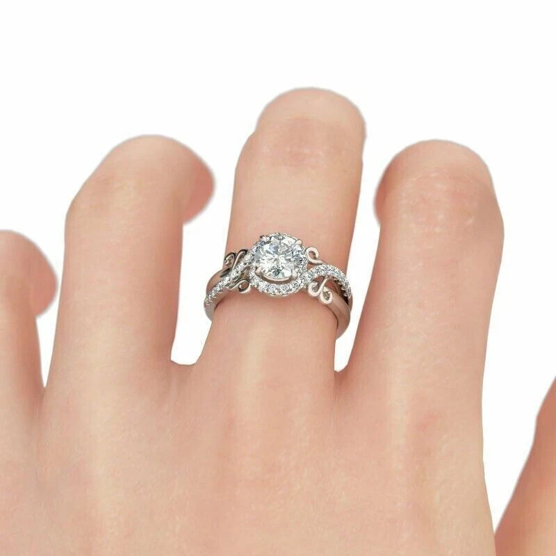 2.00Ct Lab Created Diamond Round Cut Inspire Ring 14K White Gold Plated Silver