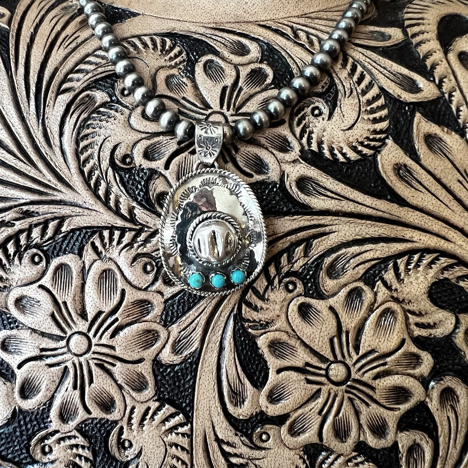 Sterling Silver Cowboy Hat Pendant Kingman Turquoise