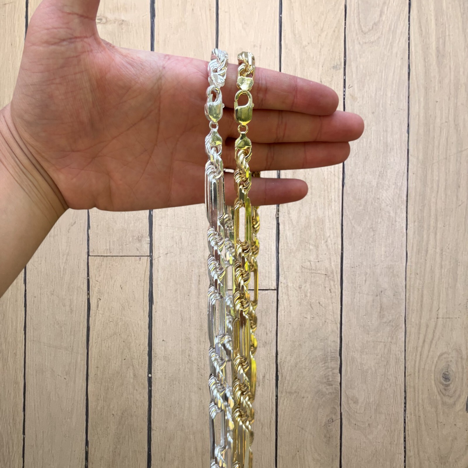 10mm Figarope Chain Necklace -Real Solid 925 Sterling Silver Or 14k Gold Vermeil
