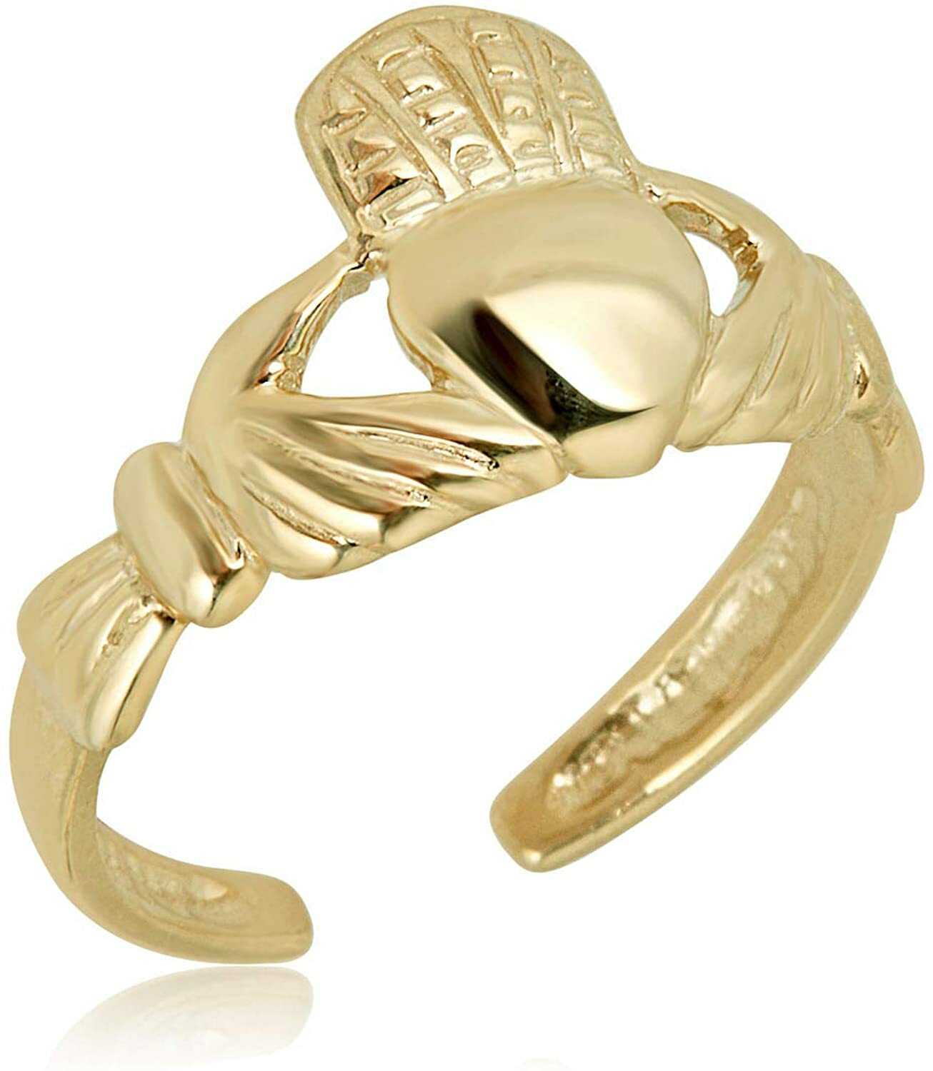 Adjustable Irish Celtic Claddagh Toe Ring REAL Solid 14K Yellow Gold