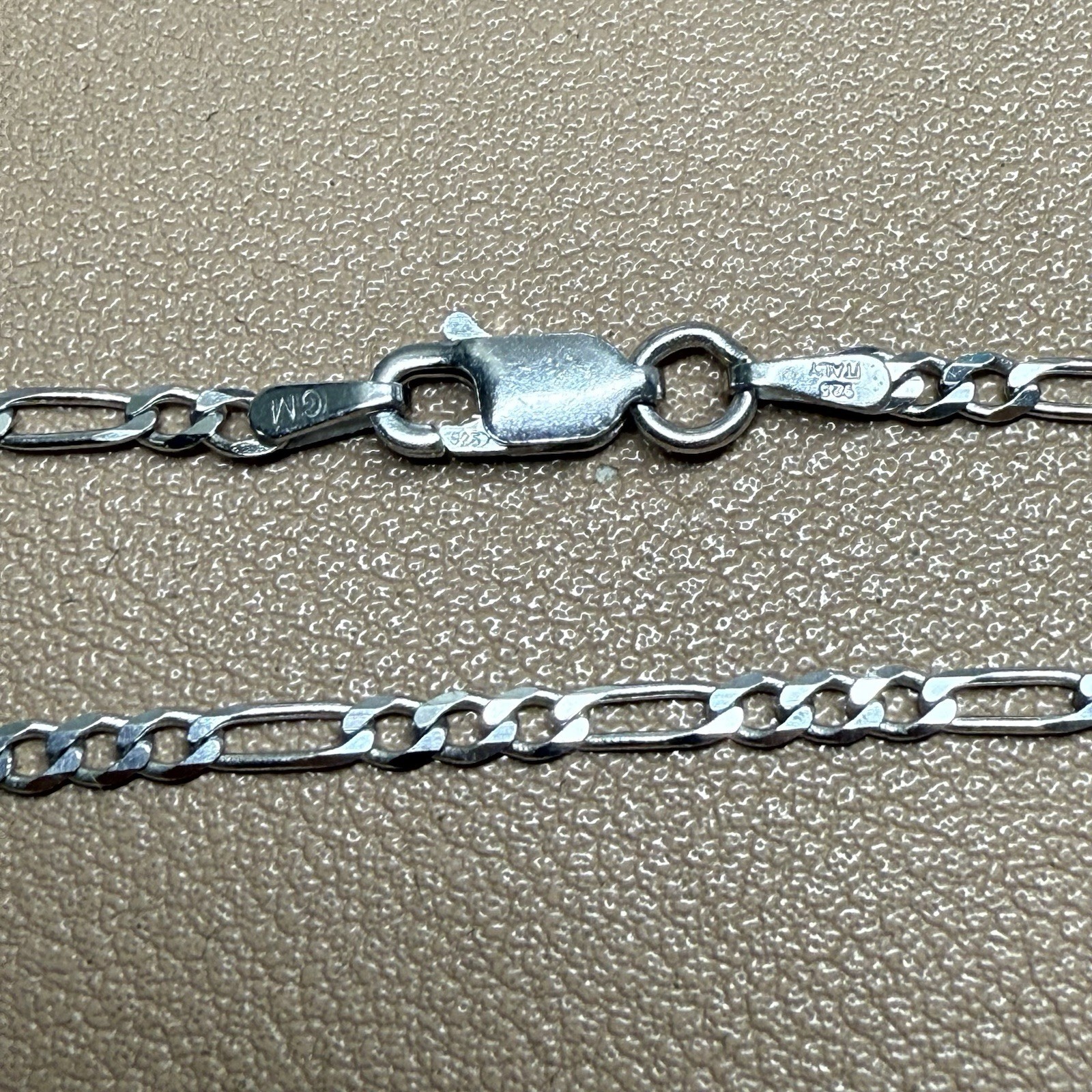 925 Sterling Italy Silver Figaro Flat Link Bracelet 2.3mm 7”