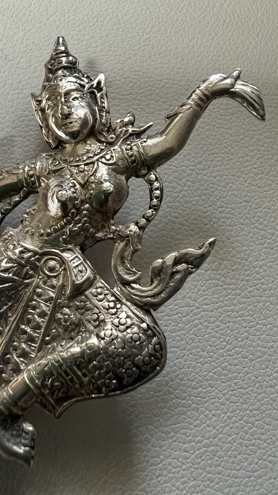 Vintage Siam 925 Sterling Silver Brooch Mekkala Goddess of Lightning Thai Dancer