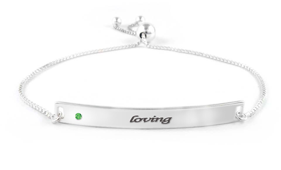 925 Solid Sterling Silver Engraved ” Loving ” Adjustable Bolo Bracelet