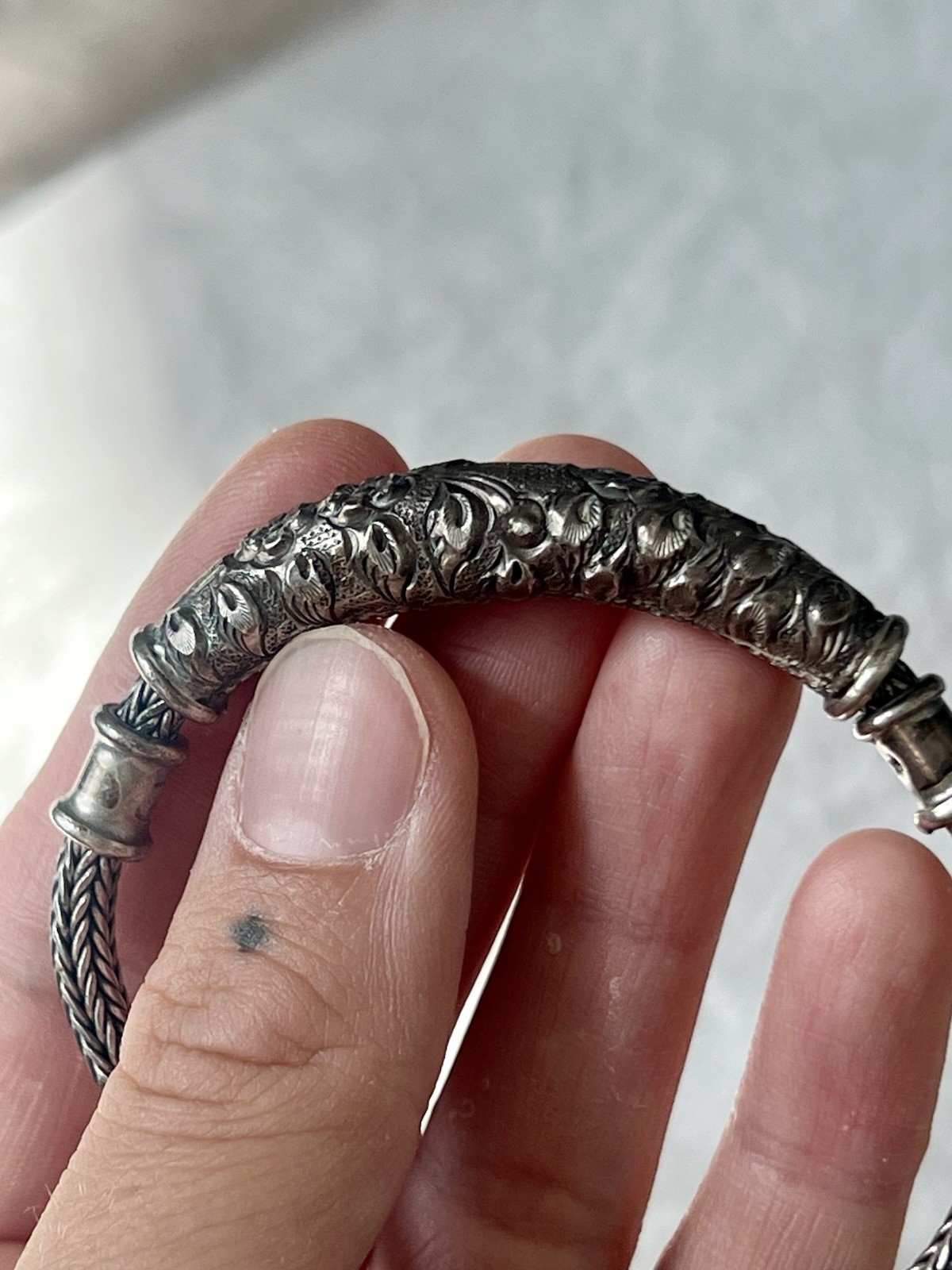Vintage 925 Sterling Silver Bali Weave Rope Chain Cuff Bracelet No Stone