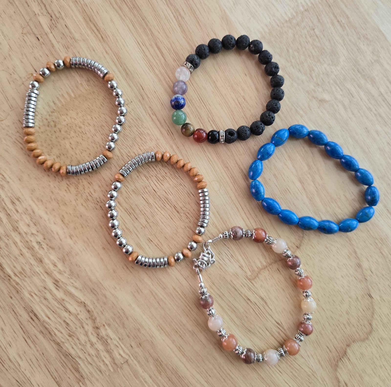 Bracelet Set, 5, Stretchy, plus magnet semi precious stones