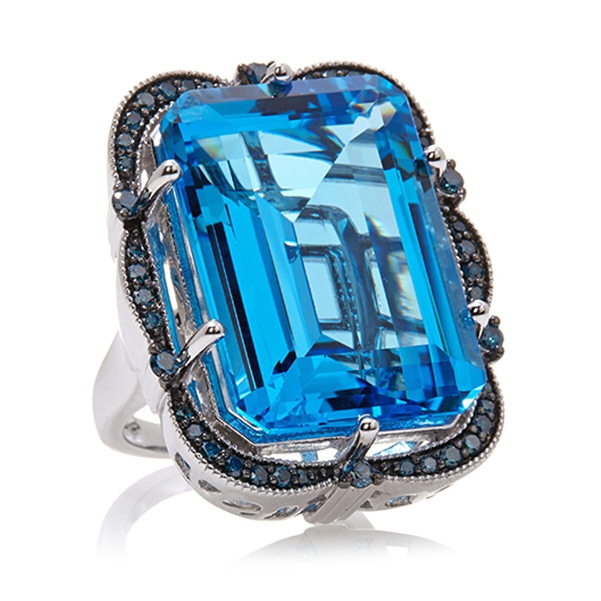 Rarities Sterling Silver 49ct Swiss Blue Topaz & Blue Diamond Accent Ring Size 7