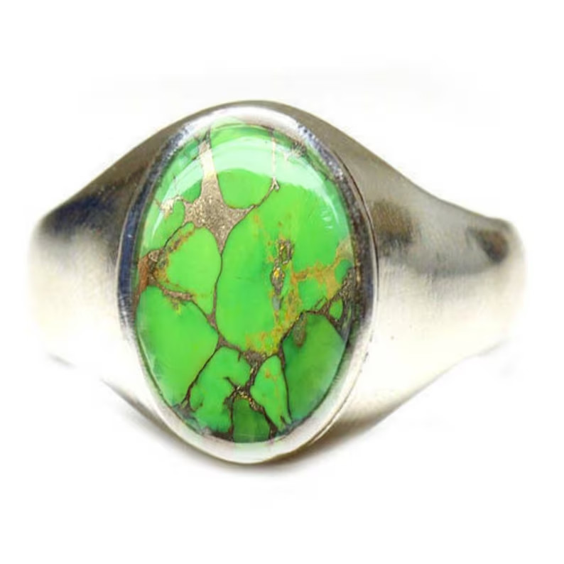 Solid 925 Sterling Silver AA Natural Copper Turquoise Gemstone Men’s Unisex Ring