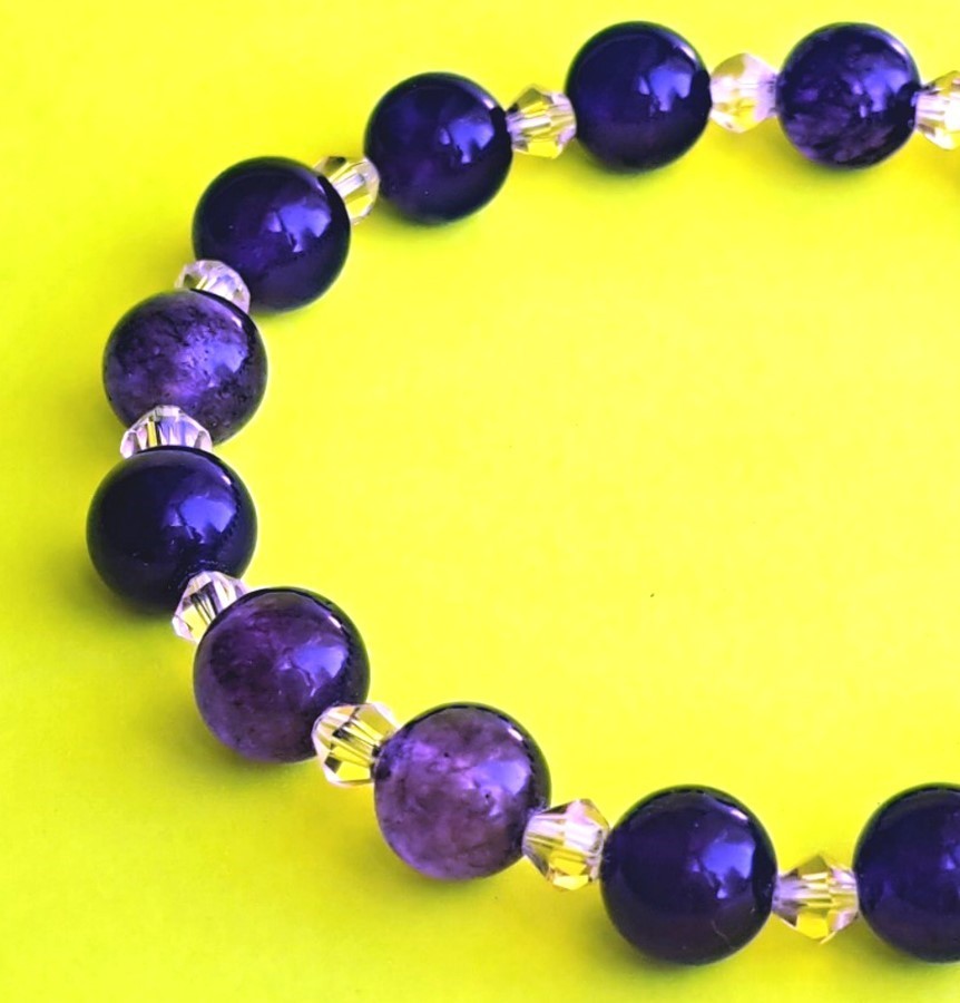 Handmade Amethyst & Crystal Heirloom Bracelet – 18.25 cm / 7.2 in Stretch Fit