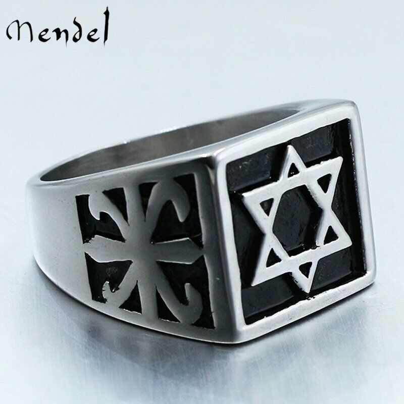MENDEL Mens Gold Plated Hexagram Star of David Ring Stainless Steel Size 7-15