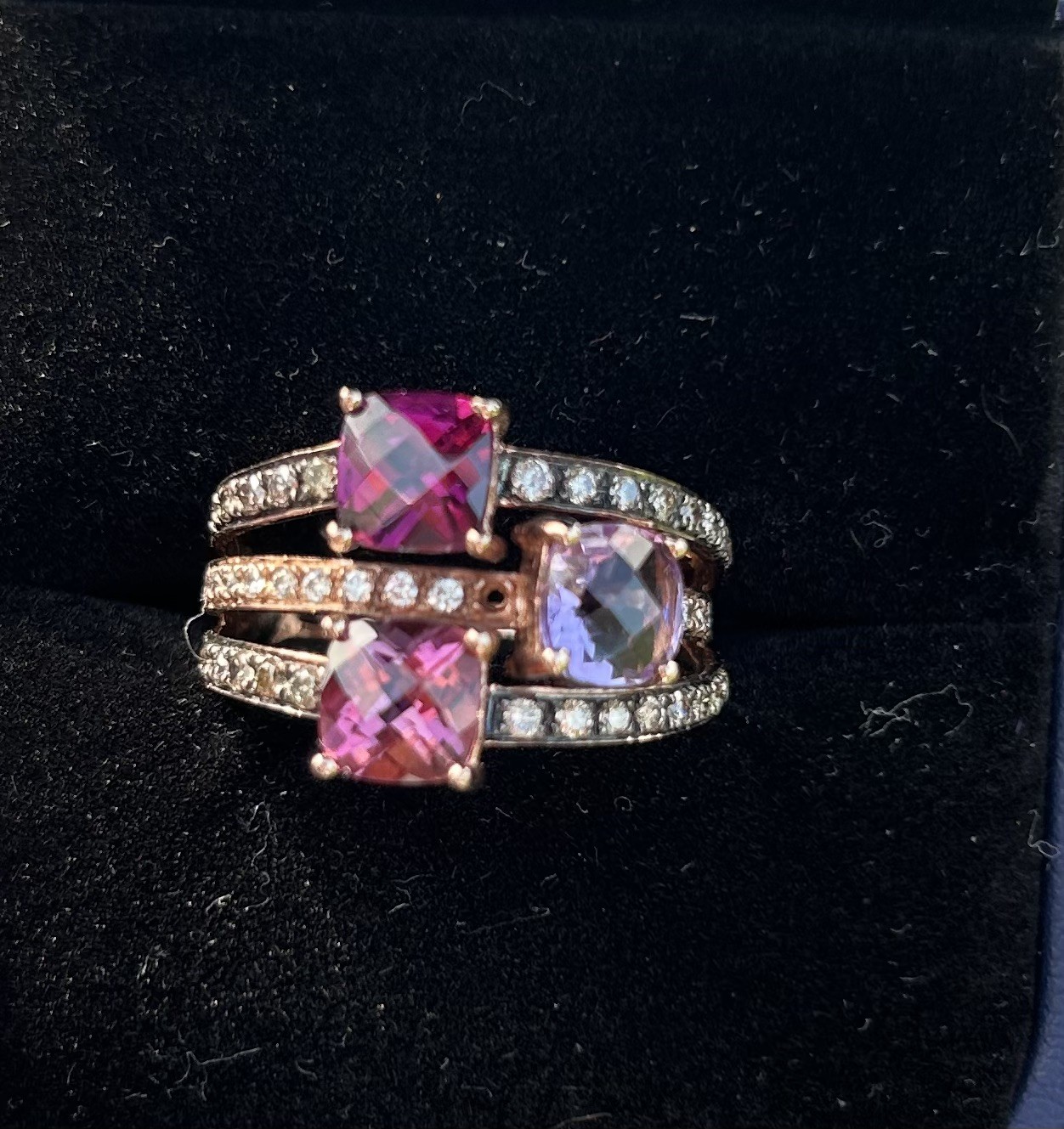Levian 14K Rose Gold Tourmaline, Rhodolite, Amethyst White & Chocolate Diam Rin