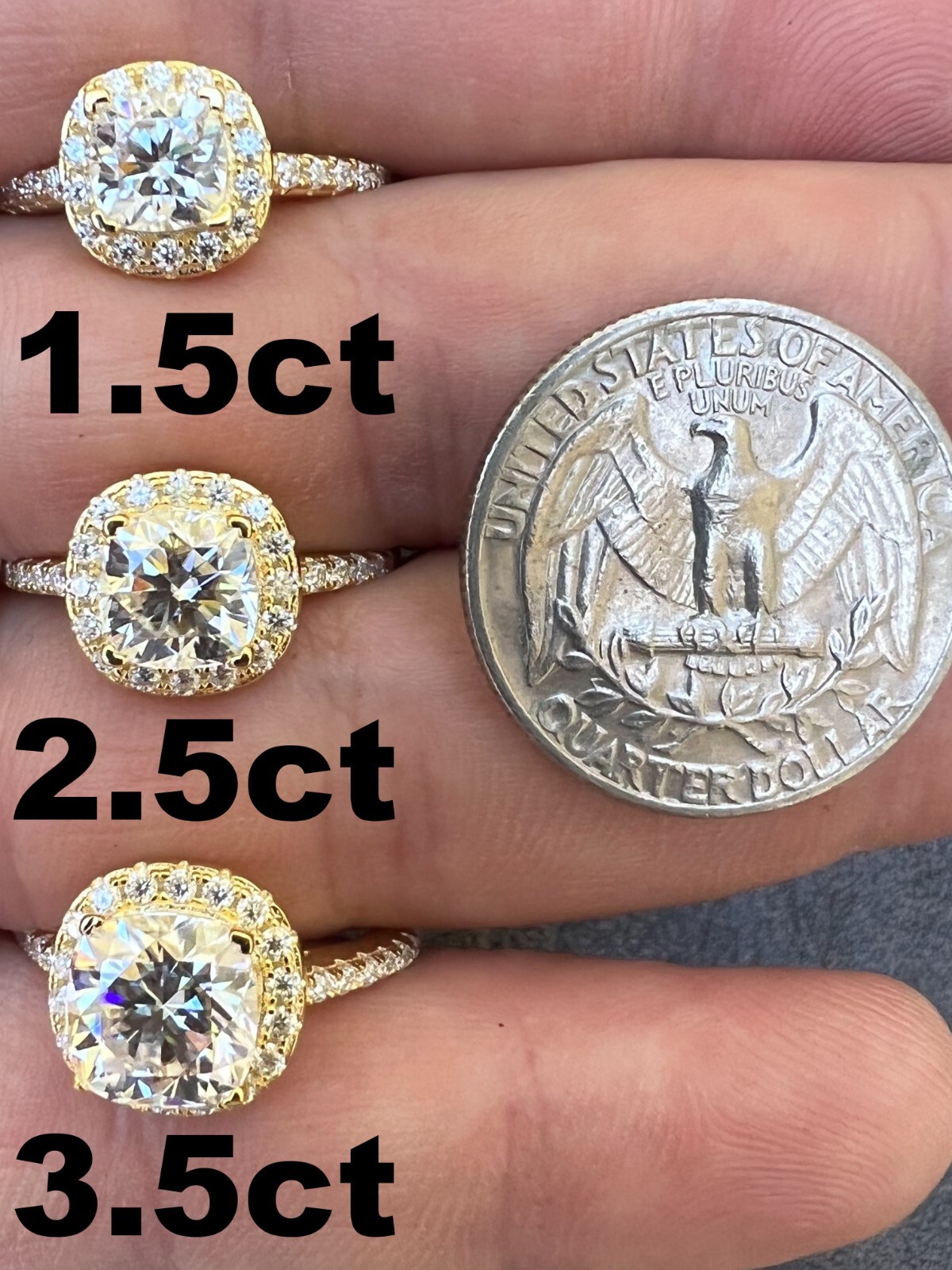Cushion Cut Moissanite Engagement Promise Ring Real 14k Gold Vermeil 925 Silver