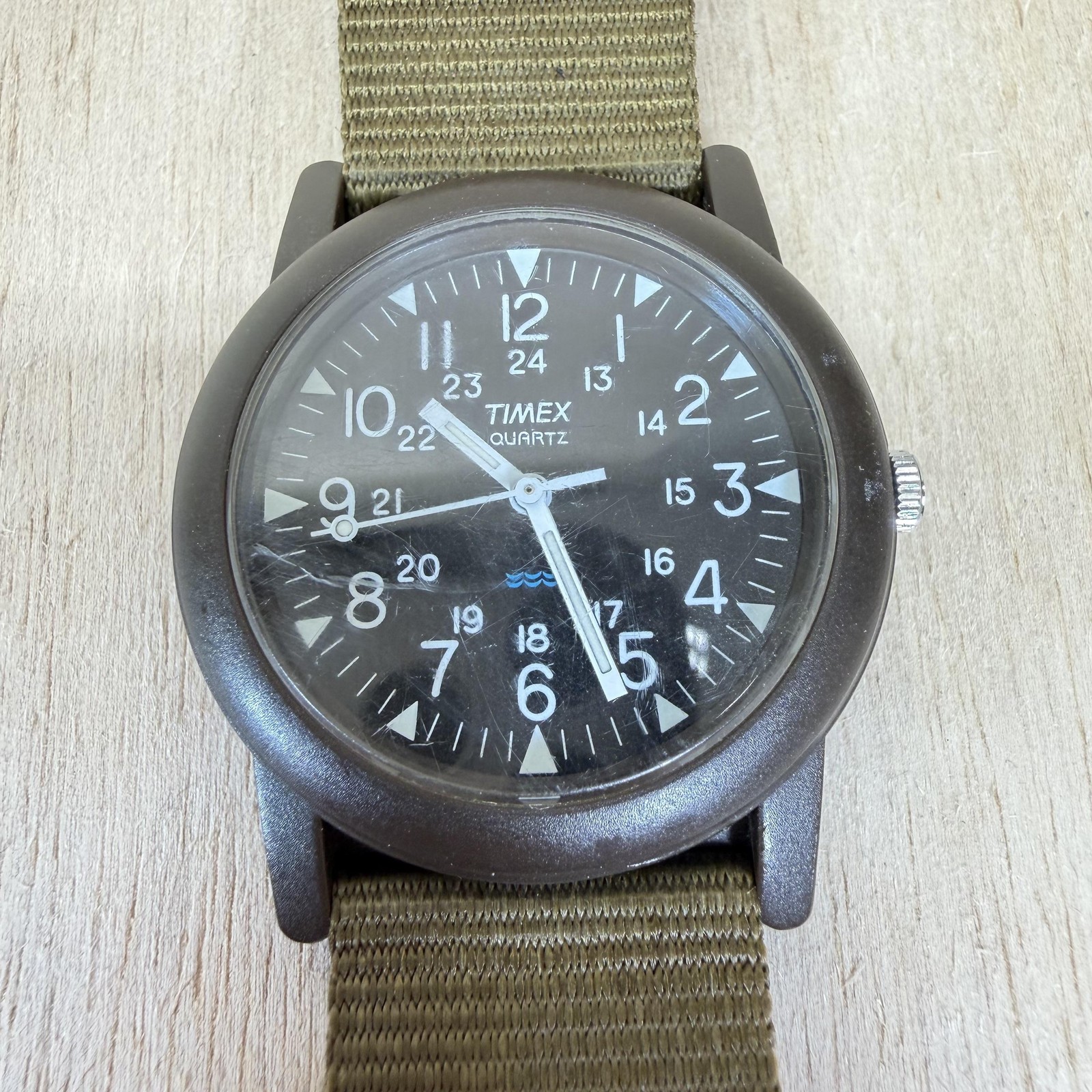 VTG 90s Timex OD Green 34mm “MacGyver” Camper 24-Hour Quartz Field Watch New Bat