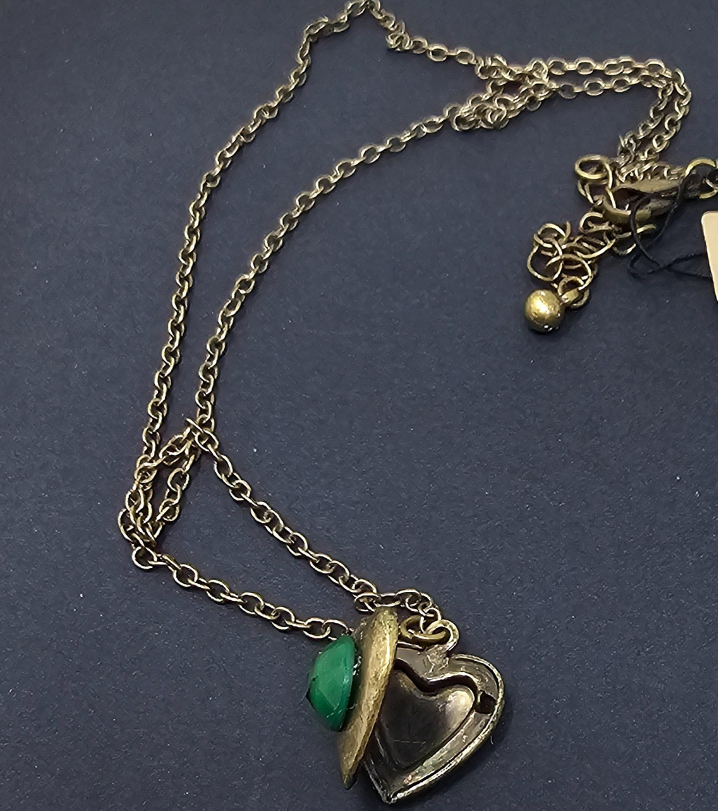Vintage Locket Green Heart Pendant Necklace