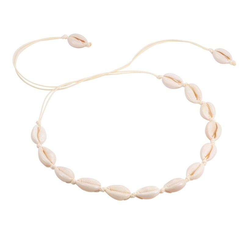 Cowrie Shell Choker Boho White String Necklace Surfer Beach Conch Puka, Hawaiian