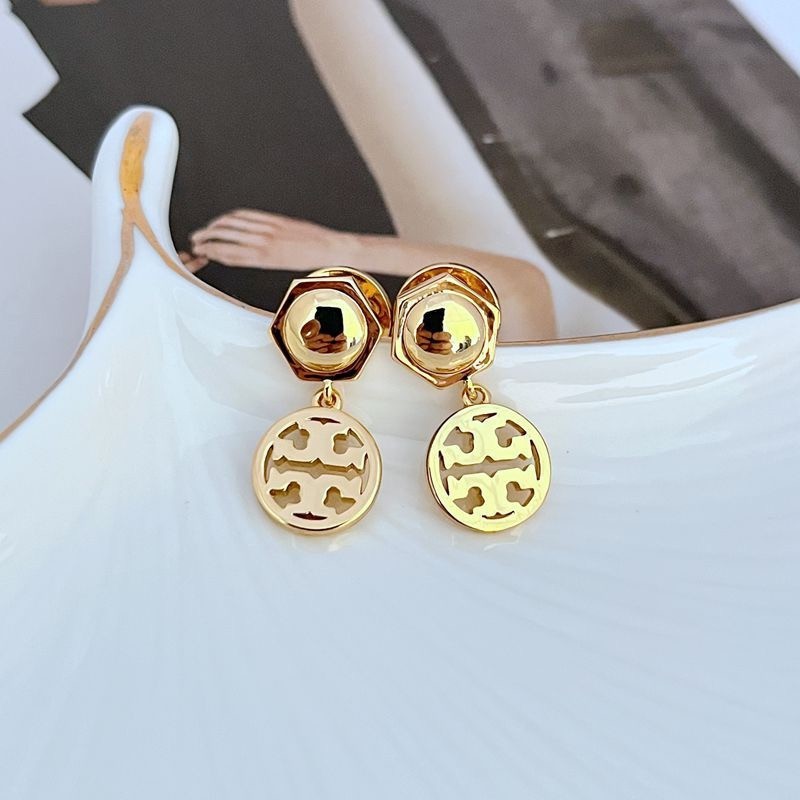 New Tory Double Drop Gold Earrings with Jewelry Pouch Size:2.4*1.2cm