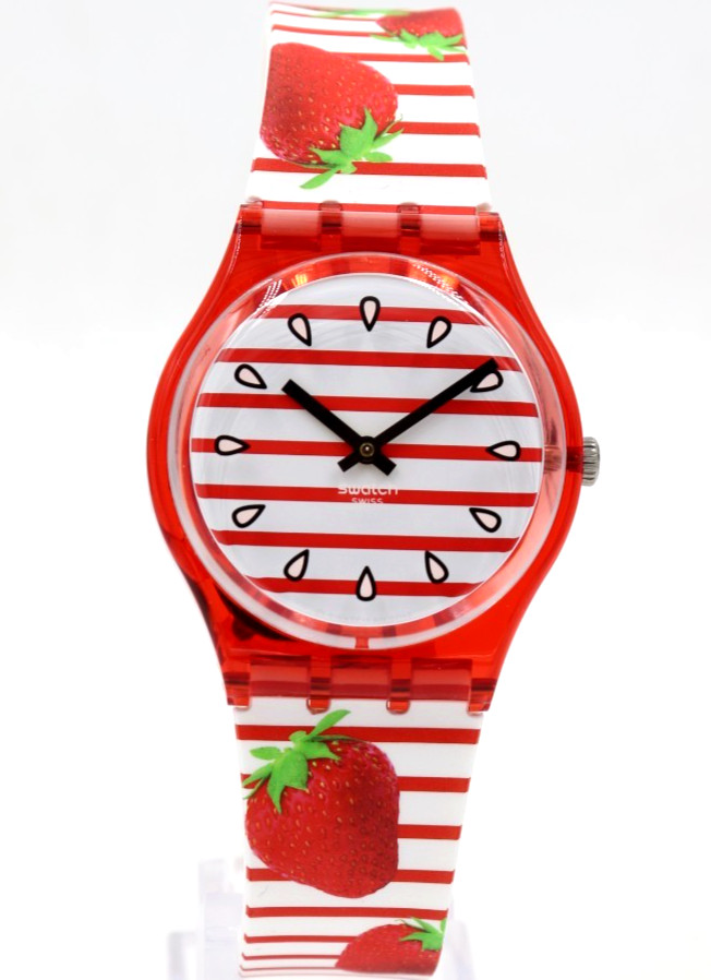 New Swiss Swatch ENERGY BOOST TOILE FRAISEE Silicone Women Watch 34mm GR177 $75