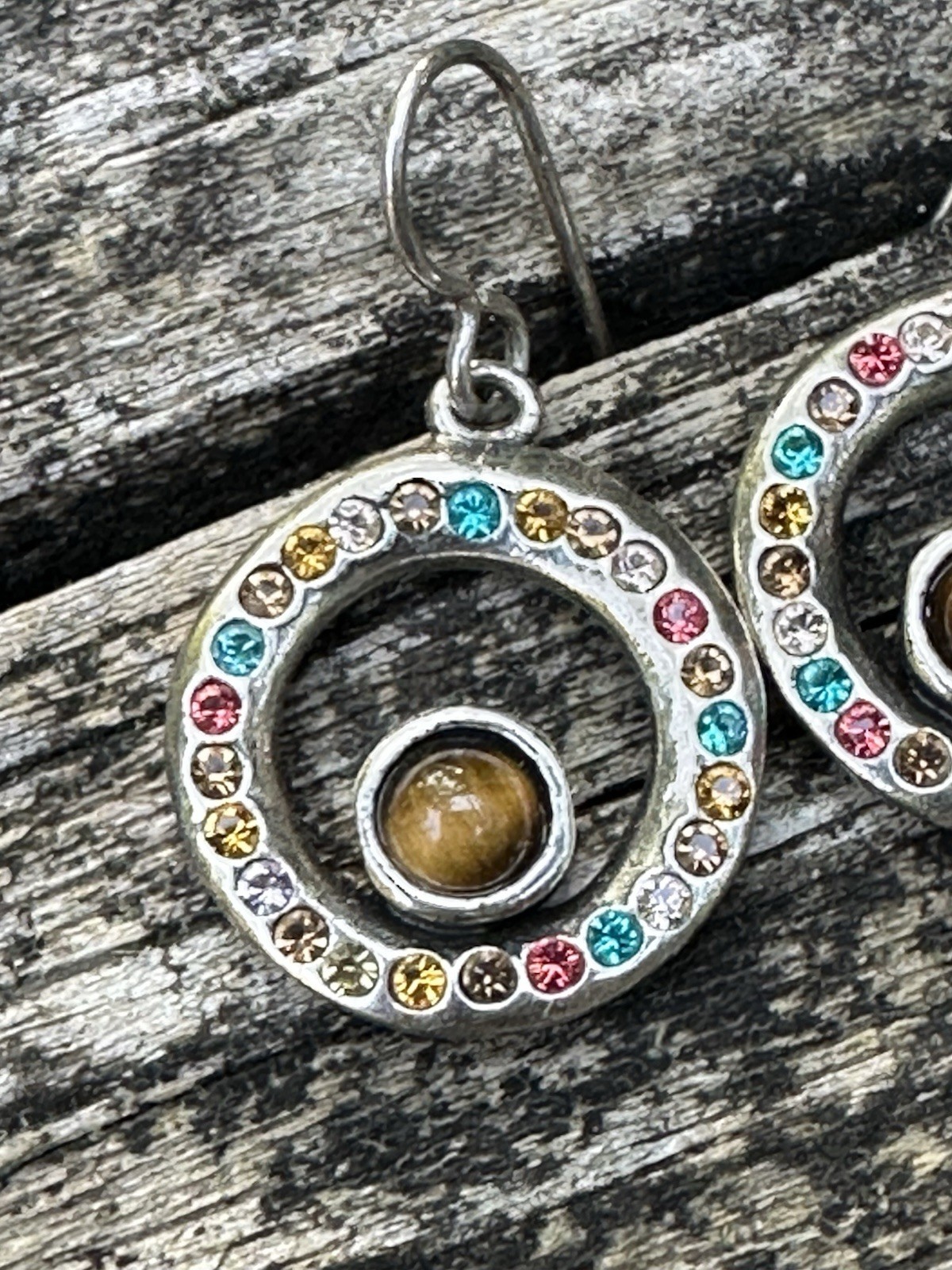 Patricia Locke Silver, Multi Color & Tigers Eye ‘05 Eddy Dangle Crystal Earrings