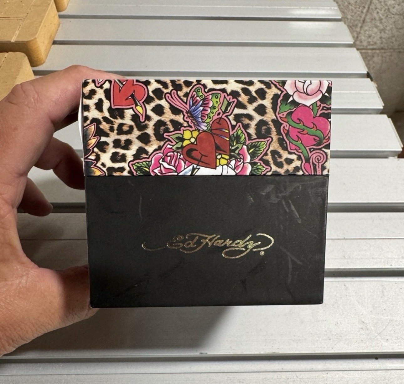 Ed Hardy Women’s Quartz Heart Watch Gold Tone Bracelet Black Dial Box
