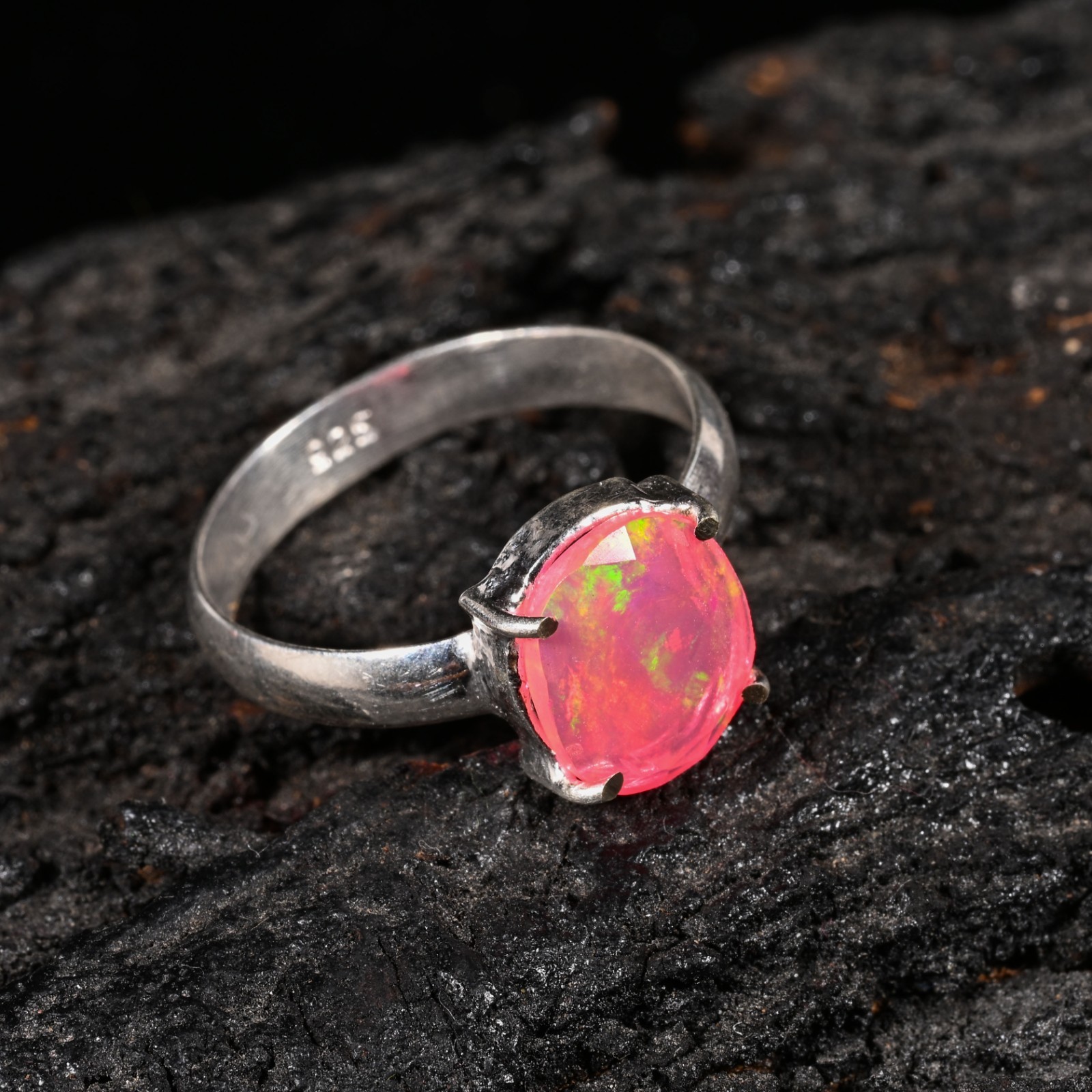 925Sterling Silver Ring Handmade Ethiopian Opal Gemstone Statement Ring All Size