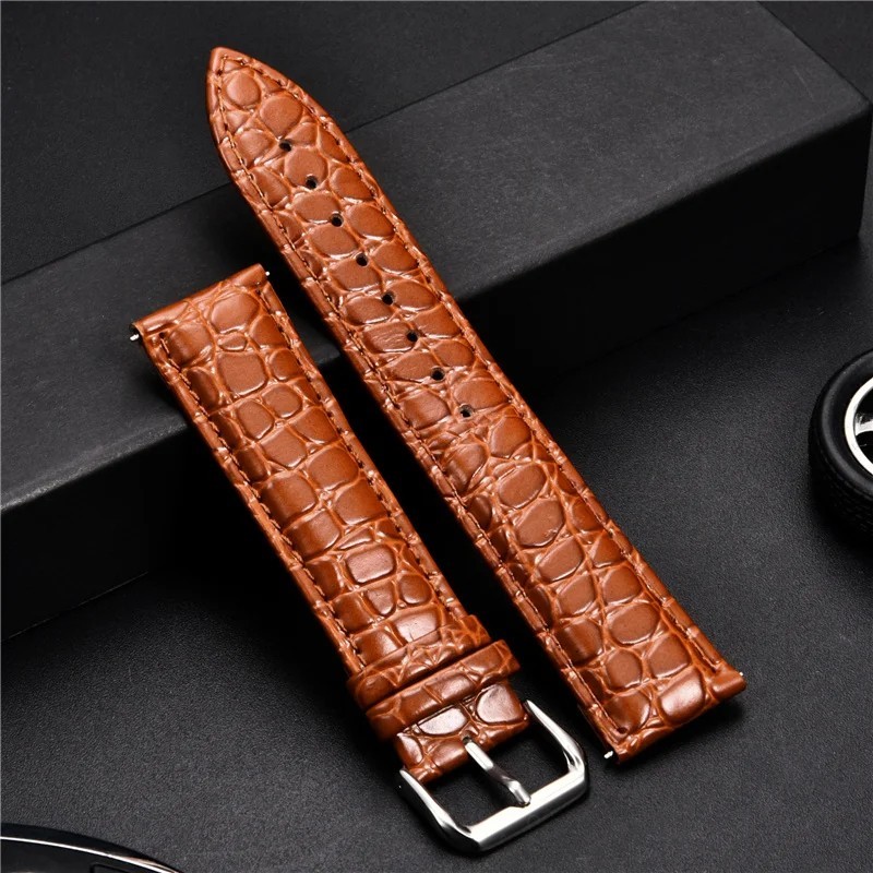 Crocodile Leather Watch Band 18mm 20mm 22mm 24mm Premium Strap with Steel Buckle