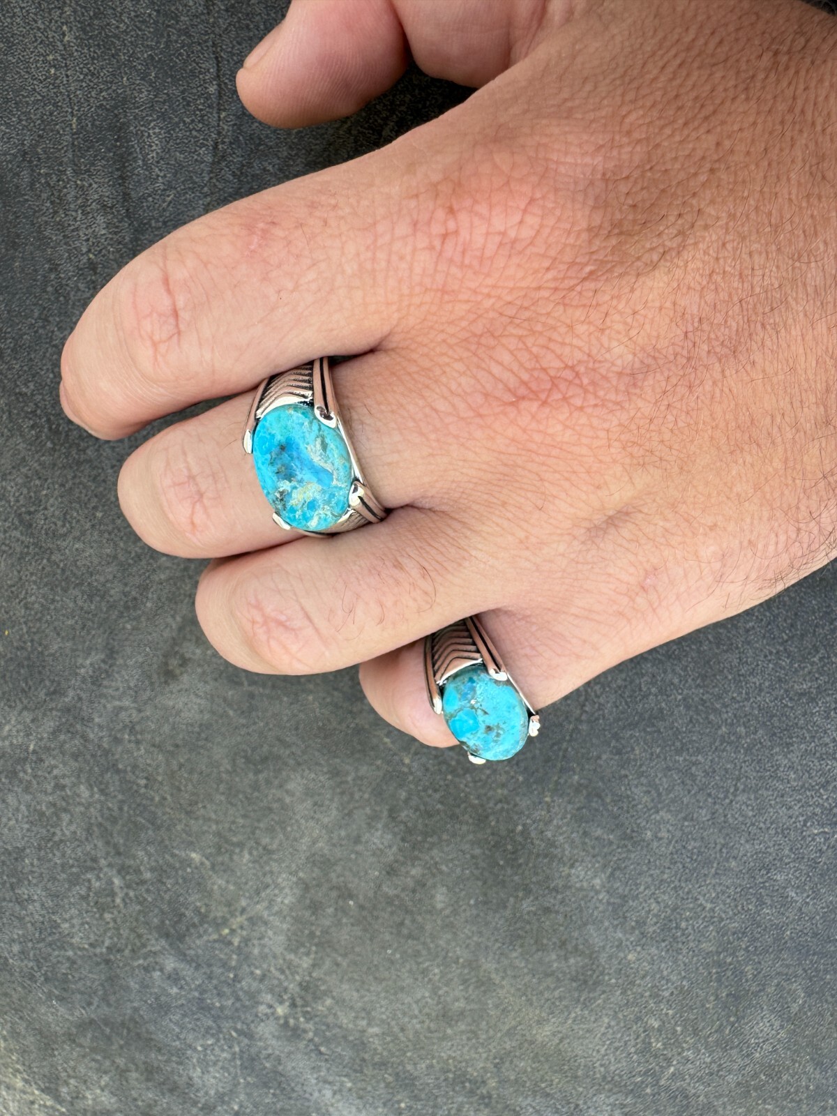 Blue Genuine Turquoise Mens Real Solid 925 Sterling Silver Signet Oval Ring