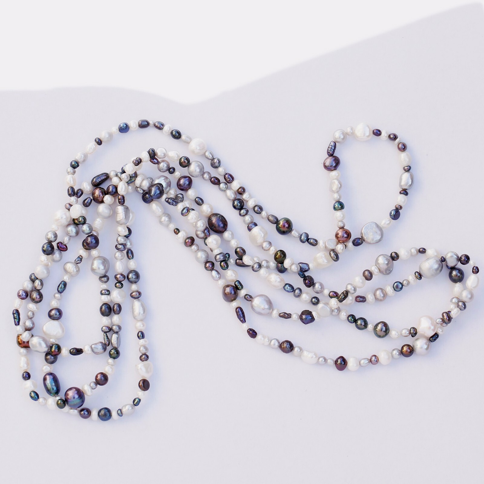 180cm size3-9mm baroque White black grey freshwater pearl Morandi color necklace