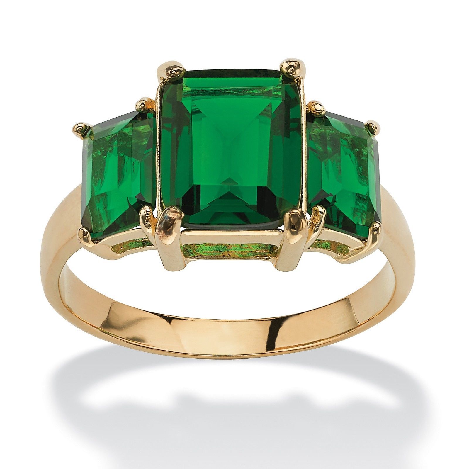 TRIPLE BIRTHSTONE EMERALD 18K GOLD GP MAY RING SIZE 5 6 7 8 9 10
