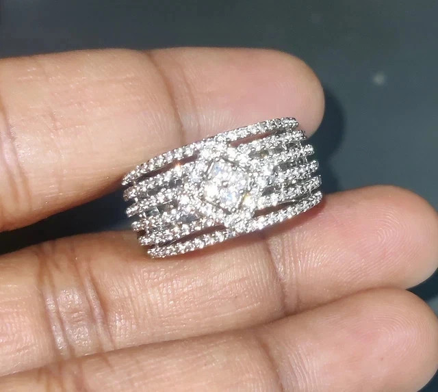 2.20Ct Round Moissanite Multi-Row Cocktail Engagement Ring 14K White Gold Plated