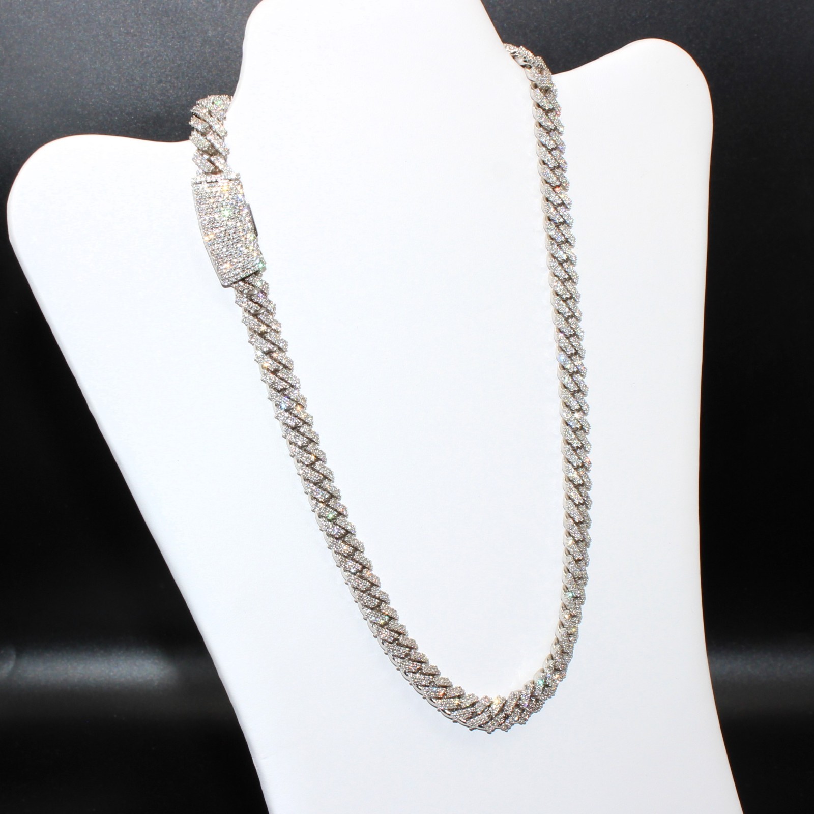 White Gold Cuban Link Chain 20” 10mm Approx. 20ct Real Diamond 129g Necklace