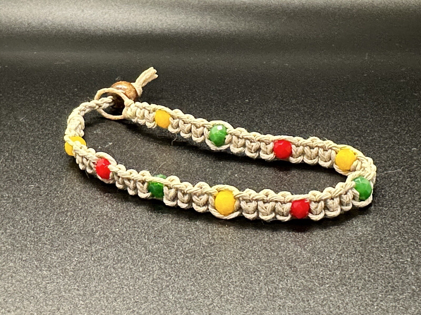 Rasta style Hemp Anklet 10” Macrame Hippie Boho Crystal Beads