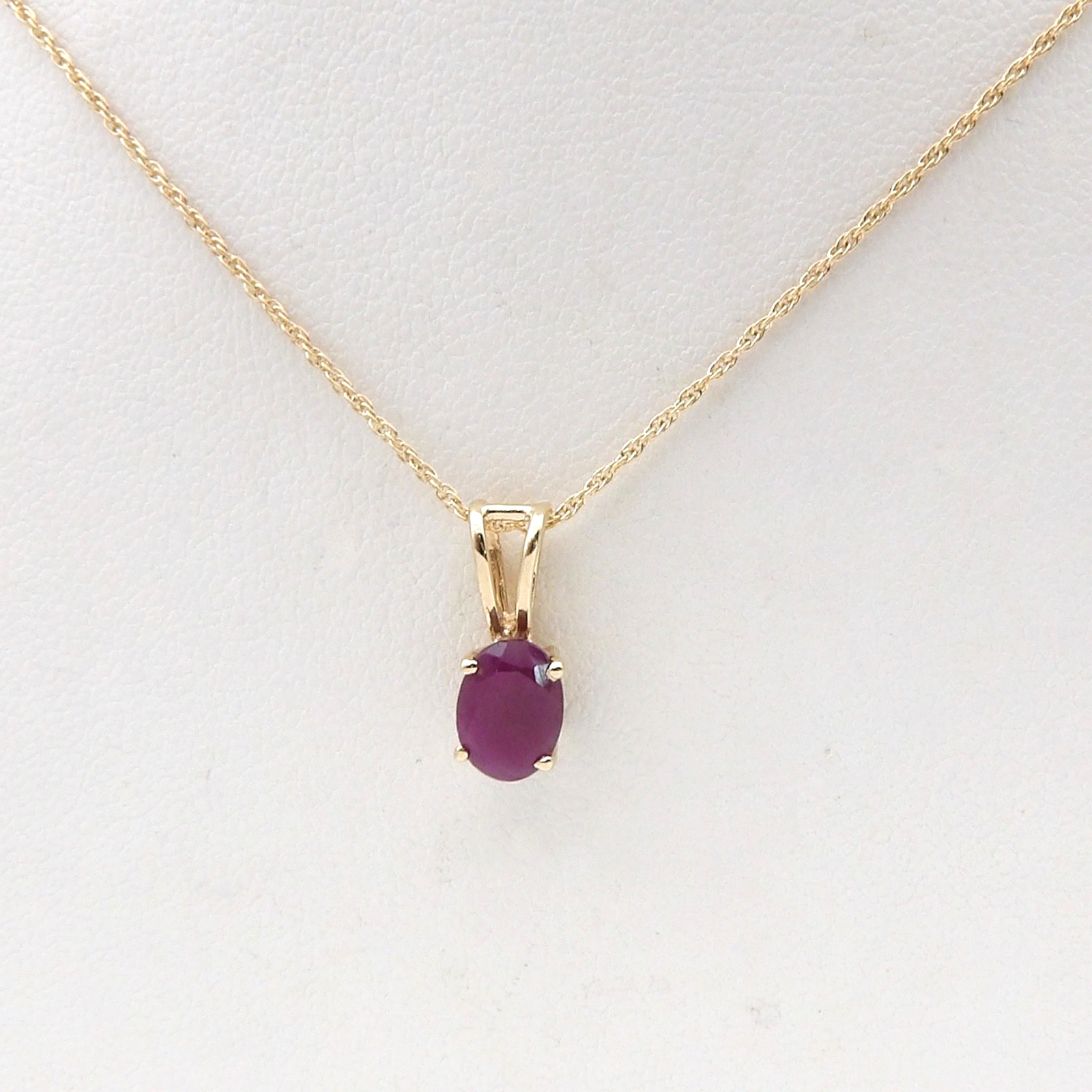 Solid 14k Gold Natural Ruby July Birthstone Pendant Chain Necklace 18in New