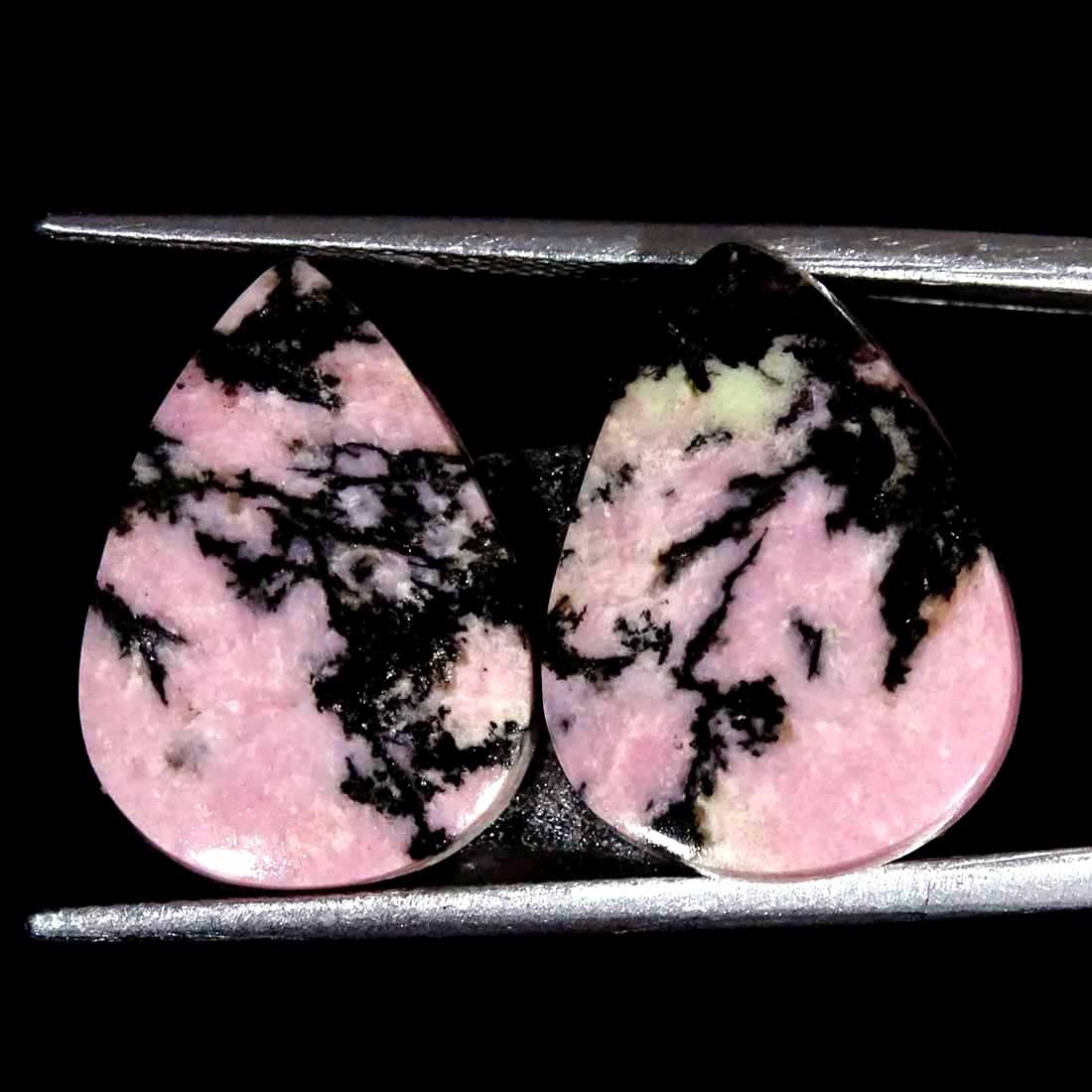 20.50Cts Natural Rhodonite Pear Pair Cabochon loose Gemstone 13x18x4 mm
