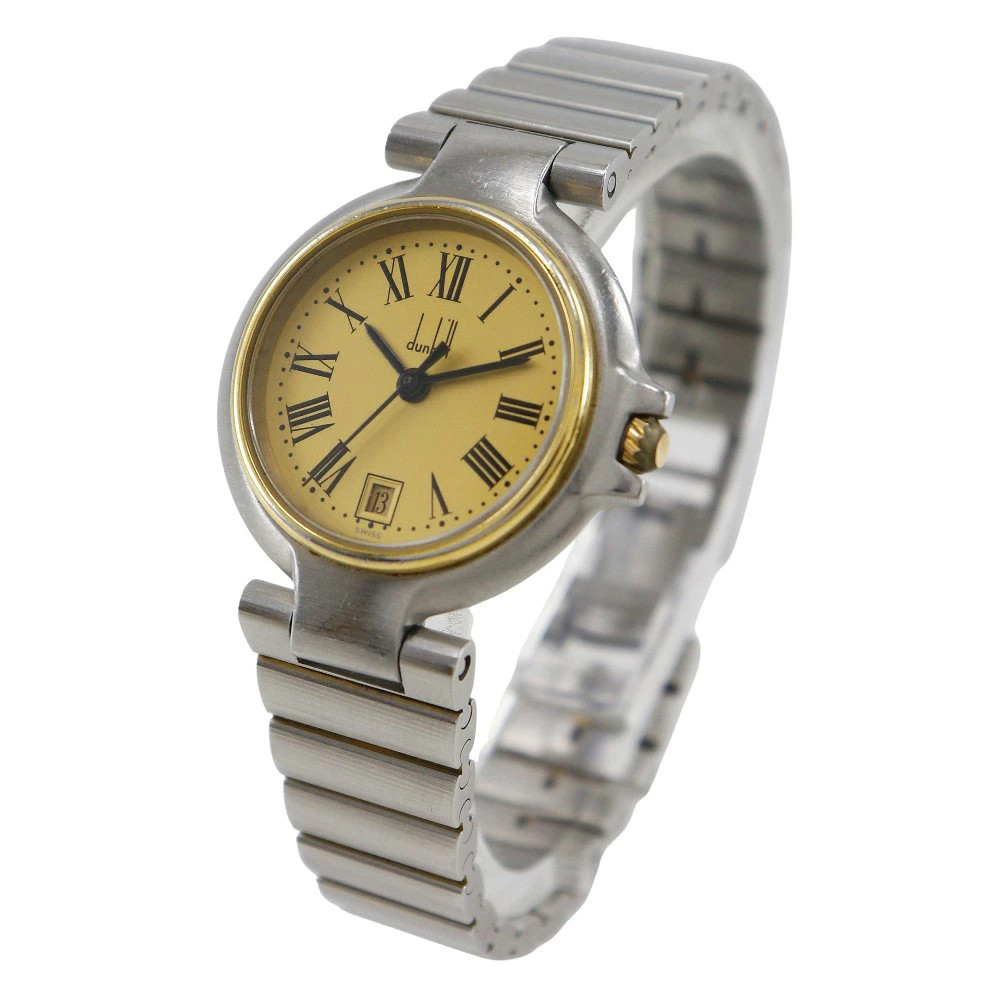 Used Dunhill Millennium Watch Stainless Steel Gold Plated Quartz Analog Gold Dia
