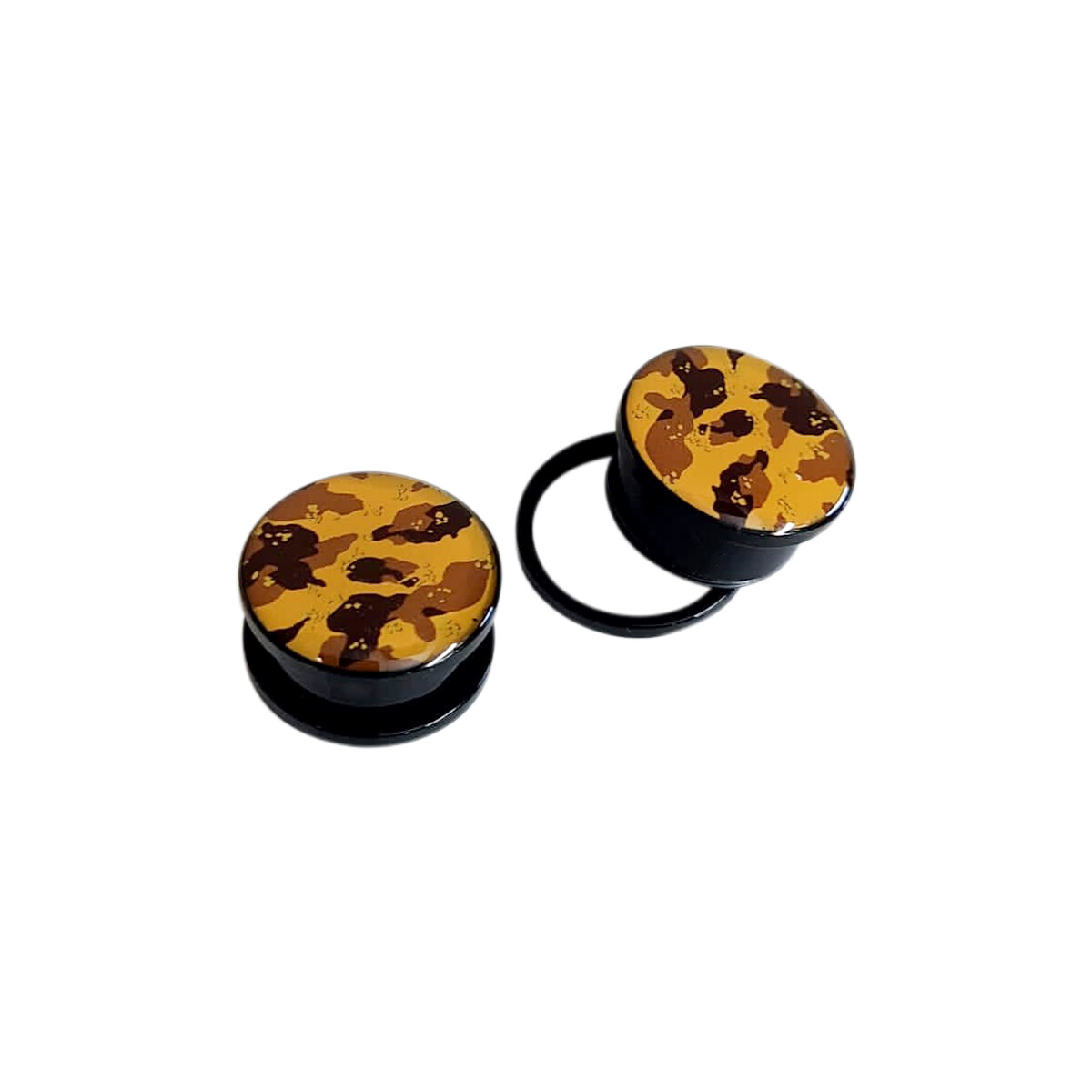 Pair of Brown Camouflage Acrylic Screw Fit Ear Plugs