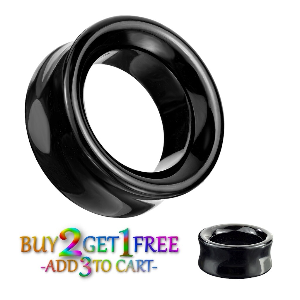 Pair 8g-25mm BLACK AGATE STONE TUNNELS Double Flare Gauges Plugs Ear 1631