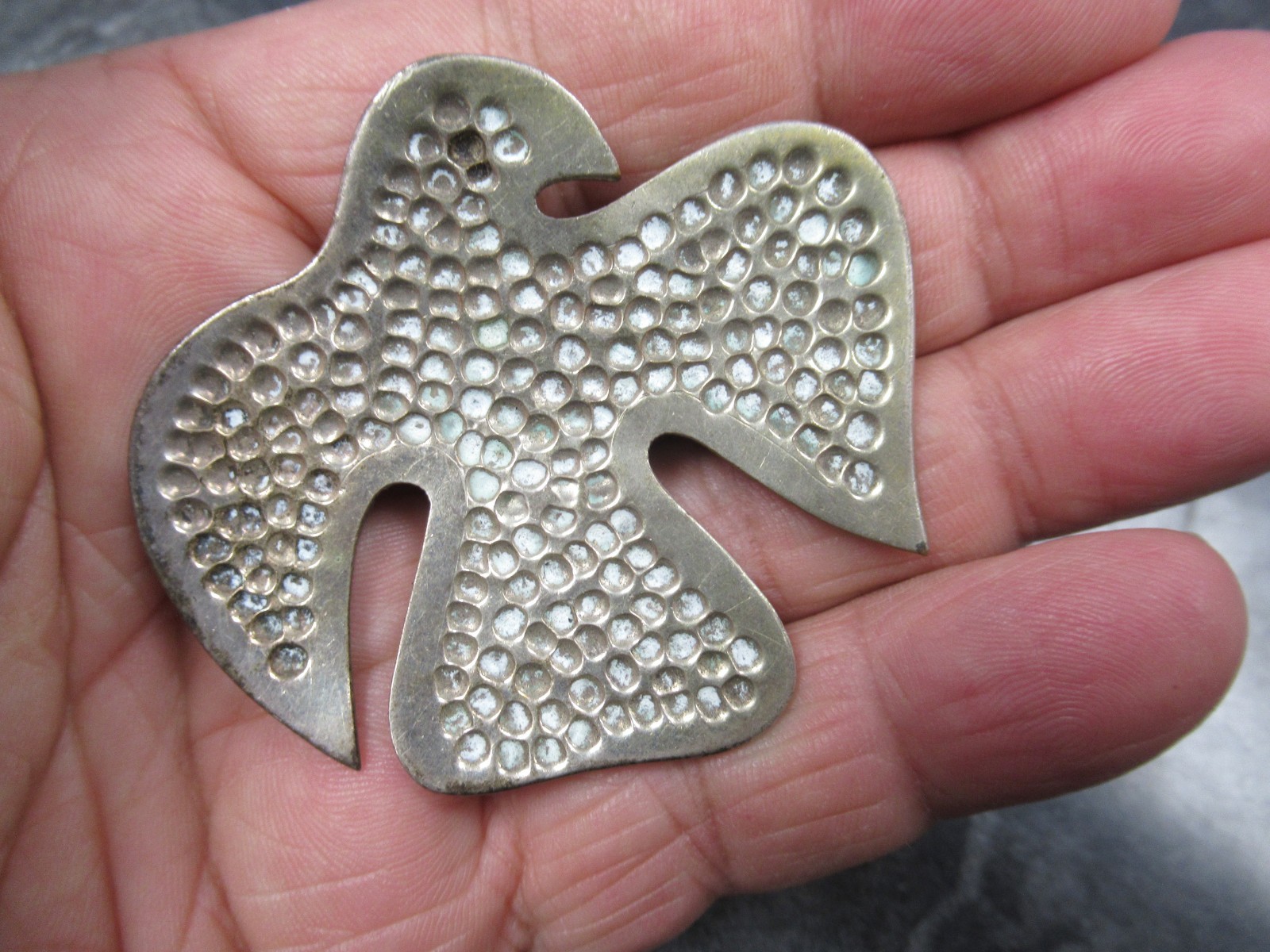 Old Los Castillo Taxco Plateado Hammered Big Bird Brooch Pin Nice BIN!