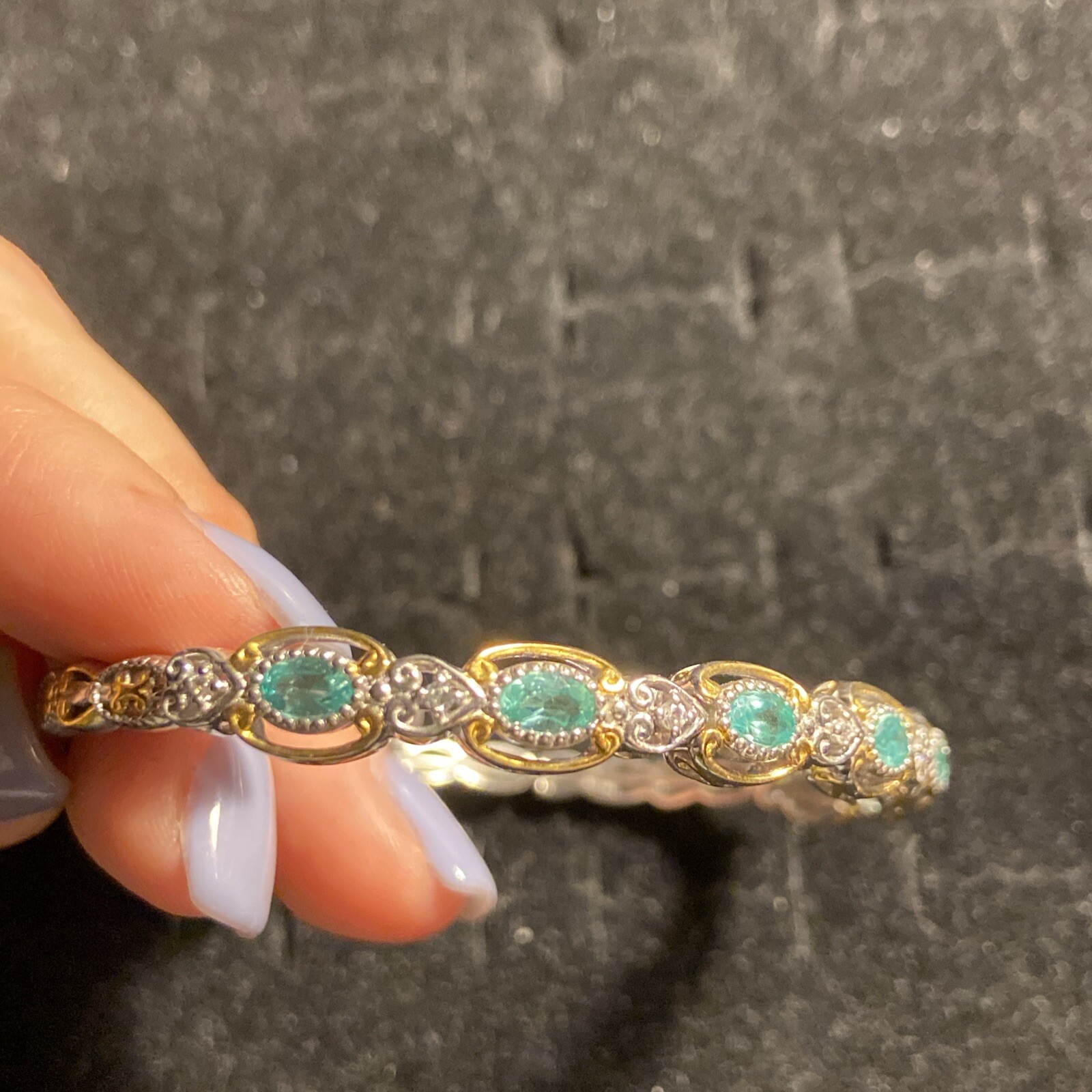 Gems en Vogue 4.82ctw Dauphin Apatite & White Zircon Bangle Bracelet